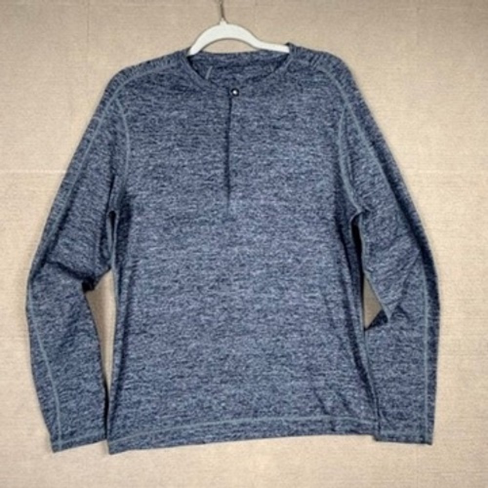 Lululemon Women Blue Heathered Space Dye Long Sleeve Henley Top Size L